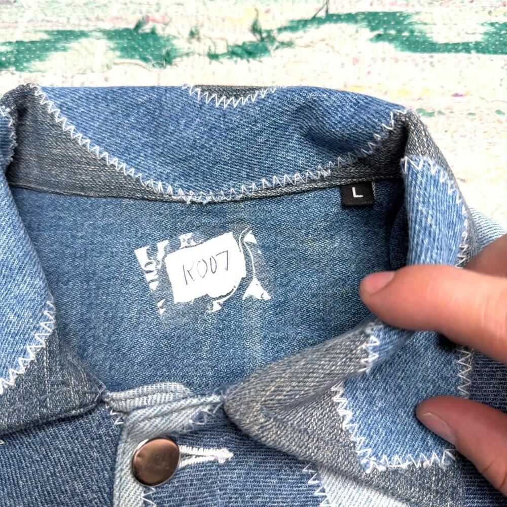 Custom upcycled patchwork denim jacket size large - Picture 8 of 8